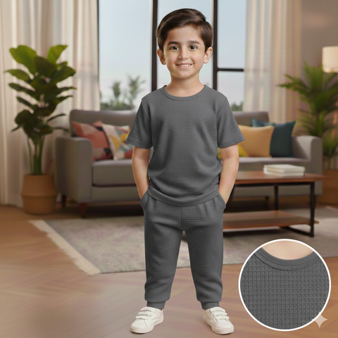 Signature Round Neck Waffle Knit Co-ord Set for Kids