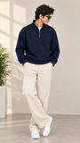 Navy Blue Mock Neck Quarter Zipper Sweat Shirts