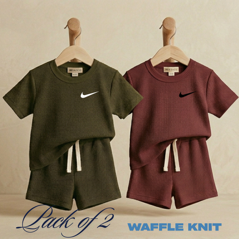 Pack of 2 Waffle Knit Co-ord set (T-shirts + Shorts)