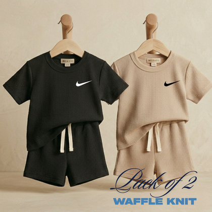 Pack of 2 Waffle Knit Co-ord set (T-shirts + Shorts)