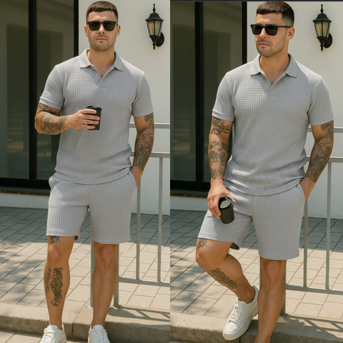 Monarch Summer Polo Waffle Knit Co-ord Set for Men