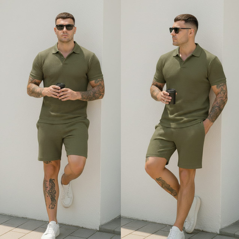 Monarch Summer Polo Waffle Knit Co-ord Set for Men