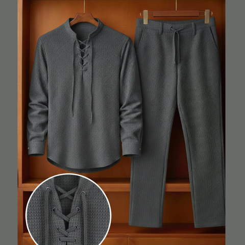 Regent Tie Neck Waffle Knit Co-ord Set for Men