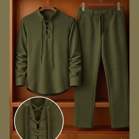 Regent Tie Neck Waffle Knit Co-ord Set for Men