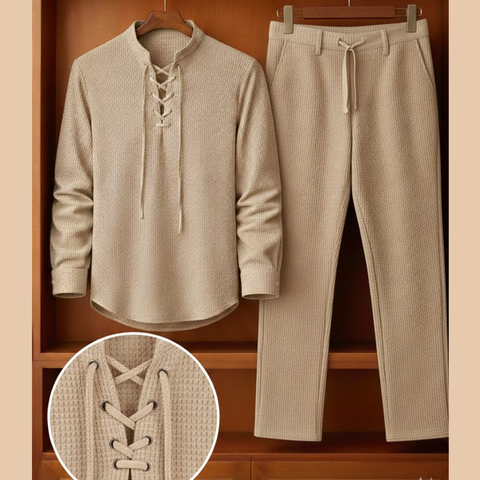 Regent Tie Neck Waffle Knit Co-ord Set for Men