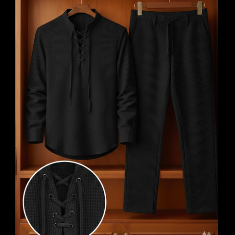 Regent Tie Neck Waffle Knit Co-ord Set for Men