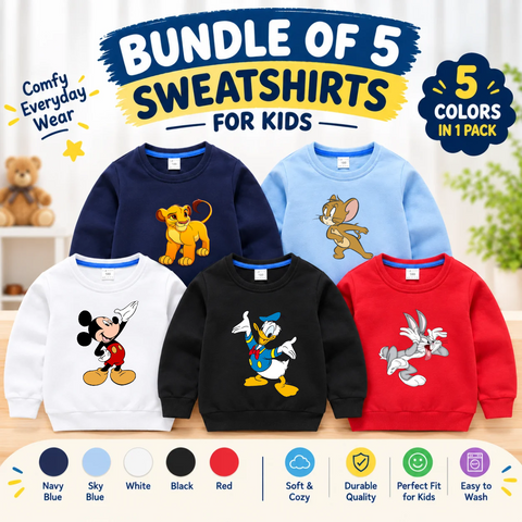 Bundle of 5 Kids Printed Sweat Shirts for Kids