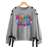 Over Sized Beggy Ribbon Eyelet Sweat Shirt for Women