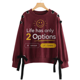 Over Sized Beggy Ribbon Eyelet Sweat Shirt for Women