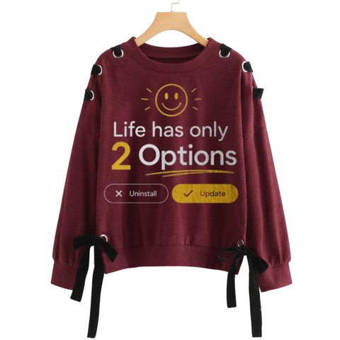 Over Sized Beggy Ribbon Eyelet Sweat Shirt for Women