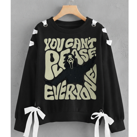 Over Sized Beggy Ribbon Eyelet Sweat Shirt for Women