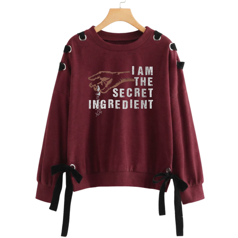 Over Sized Beggy Ribbon Eyelet Sweat Shirt for Women