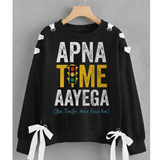 Over Sized Beggy Ribbon Eyelet Sweat Shirt for Women