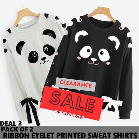 PACK OF 2 RIBBON EYELET PRINTED SWEAT SHIRT ( DEAL 2 ) ( WINTER CLEARANCE SALE )