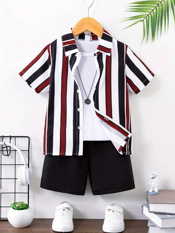 Digital Printed Stripe Summer Suit for Kids