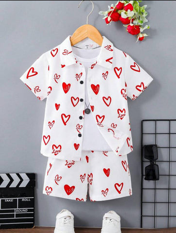 Red Hearts White Summer Suit for Kids