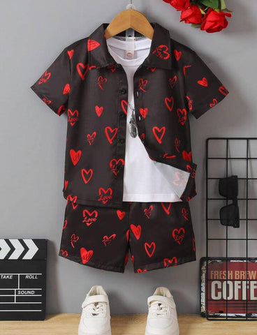 Red Hearts Black Summer Suit for Kids