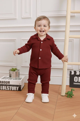 Maroon Waffle Knit Set for Kids