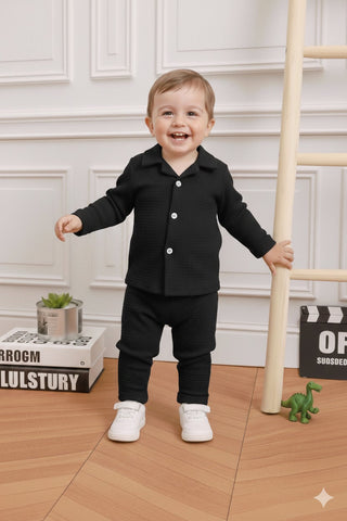 Black Wack Waffle Knit Set for Kids