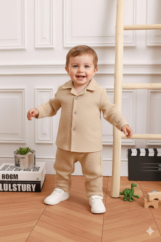 Beige Waffle Knit Set for Kids