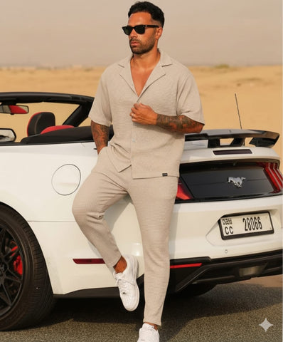 Oasis Button Down Waffle Knit Co-ord Set for Men