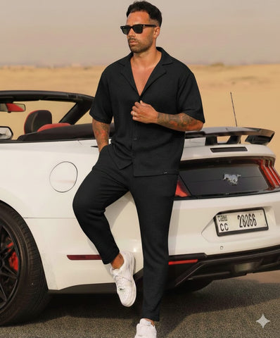 Oasis Button Down Waffle Knit Co-ord Set for Men