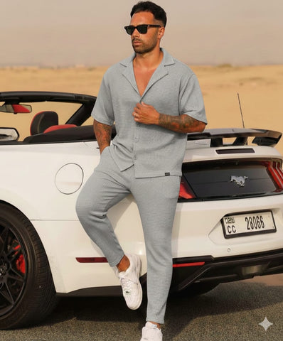 Oasis Button Down Waffle Knit Co-ord Set for Men