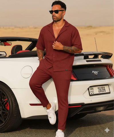 Oasis Button Down Waffle Knit Co-ord Set for Men