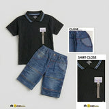Embellished Polo Shirt with Denim Shorts for Kids