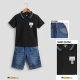 Embellished Polo Shirt with Denim Shorts for Kids