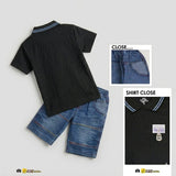 Embellished Polo Shirt with Denim Shorts for Kids