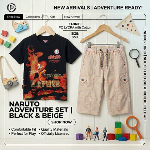 Naruto Round Neck Tshirt with Contrast Short for Kids