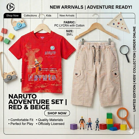 Naruto Round Neck Tshirt with Contrast Short for Kids