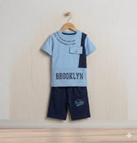 Panel Flap Round Neck Tshirt with Contrast Short for Kids