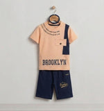 Panel Flap Round Neck Tshirt with Contrast Short for Kids