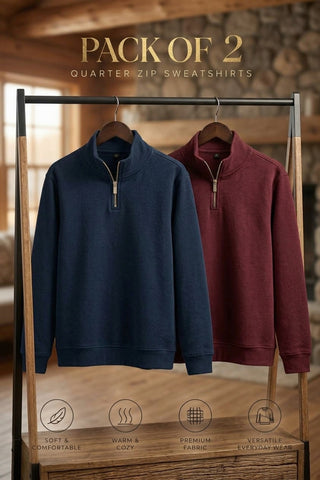 Blue & Maroon Mock Neck Quarter Zipper Sweat Shirts