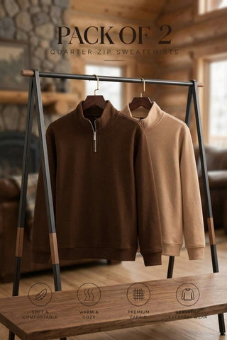 Beige & Maroon Mock Neck Quarter Zipper Sweat Shirts