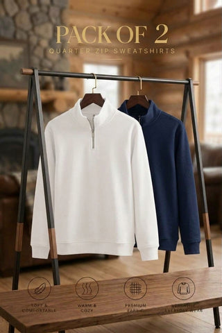 White & Blue Mock Neck Quarter Zipper Sweat Shirts