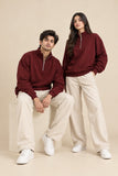 Maroon Mock Neck Quarter Zipper Sweat Shirts For Couples