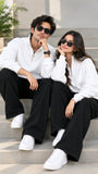White Mock Neck Quarter Zipper Sweat Shirts For Couples