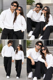 White Mock Neck Quarter Zipper Sweat Shirts For Couples