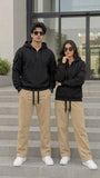 Half Zip Black Hoodies For Couples