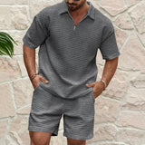 Imperial Summer Half Zip Waffle Knit Co-ord Set for Men