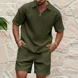 Imperial Summer Half Zip Waffle Knit Co-ord Set for Men